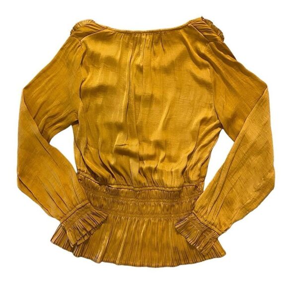 Philosophy Orange Puff Sleeve Smocked Waist Pleated Blouse NWT | Size Small - Picture 2 of 5